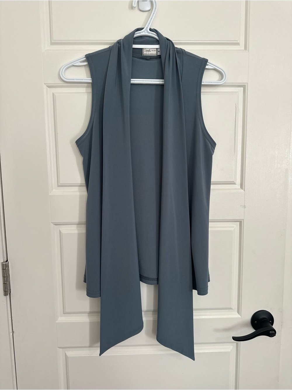 Sympli Sleeveless Draped Vest in Slate blue
